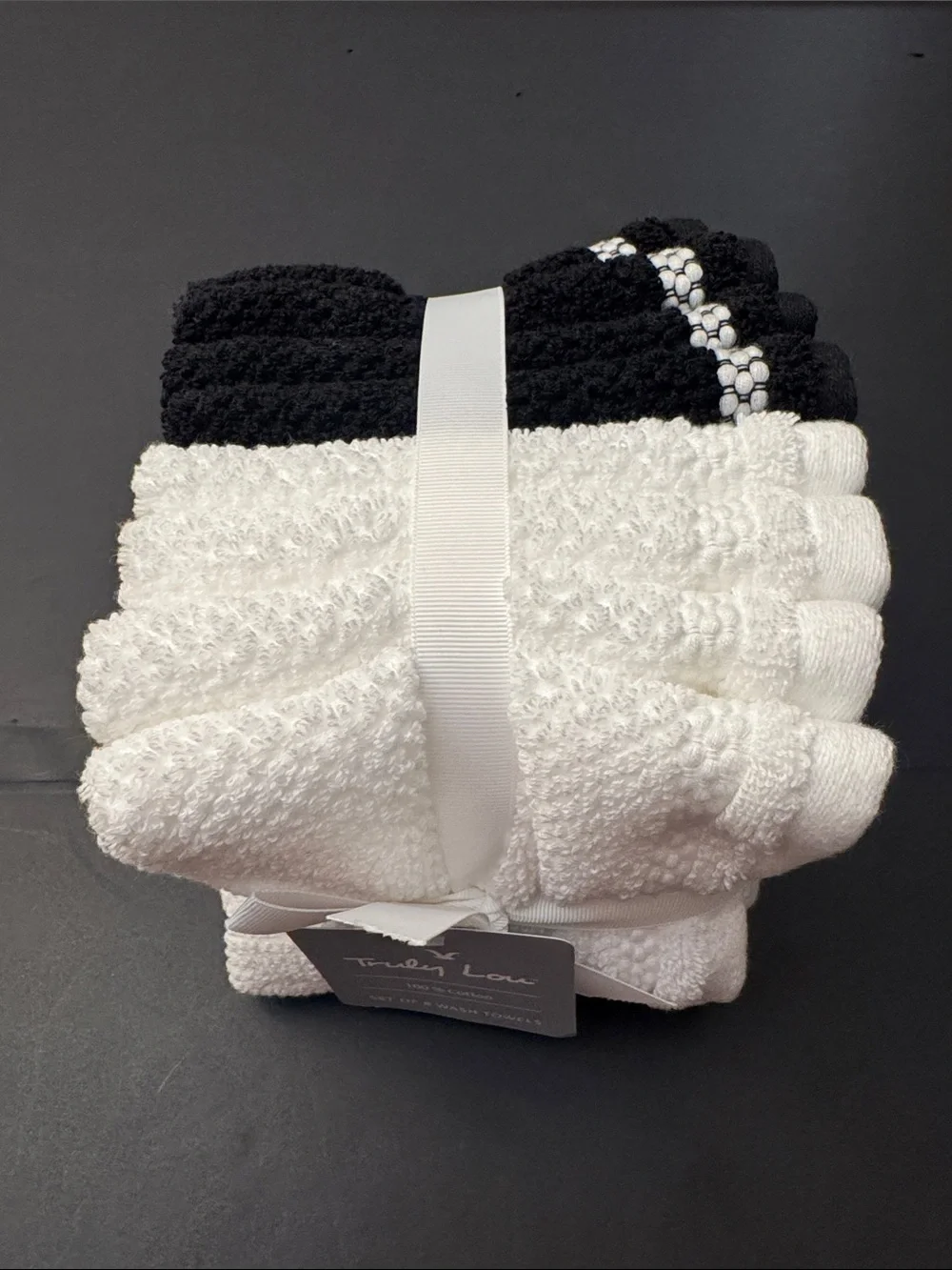 8pc TRULY LOU 💯% Cotton Washcloth Towel Set - 4WT4CAV - White/Black